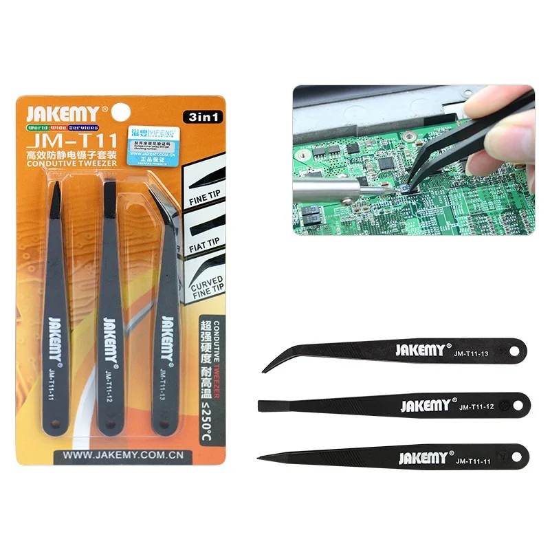 3pcs In 1 Tweezers Set Anti-static Heat Resistant Antimagnetic Precision Phone Camera Computer Repair Hand Tools | Инструменты