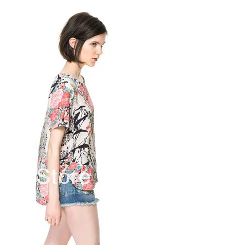 high quality free shippping 2014 summer fashion women printing t shirt zipper t-shirt | Женская одежда