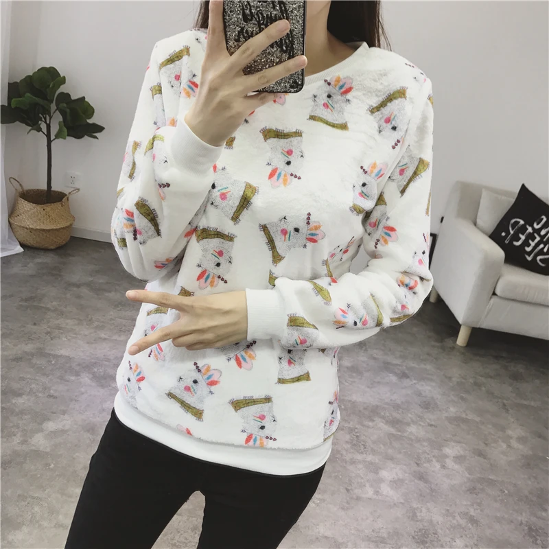 YANMUXI Harajuku с милыми заячьими ушками принт синий кофты kawaii хлопок длинным рукавом