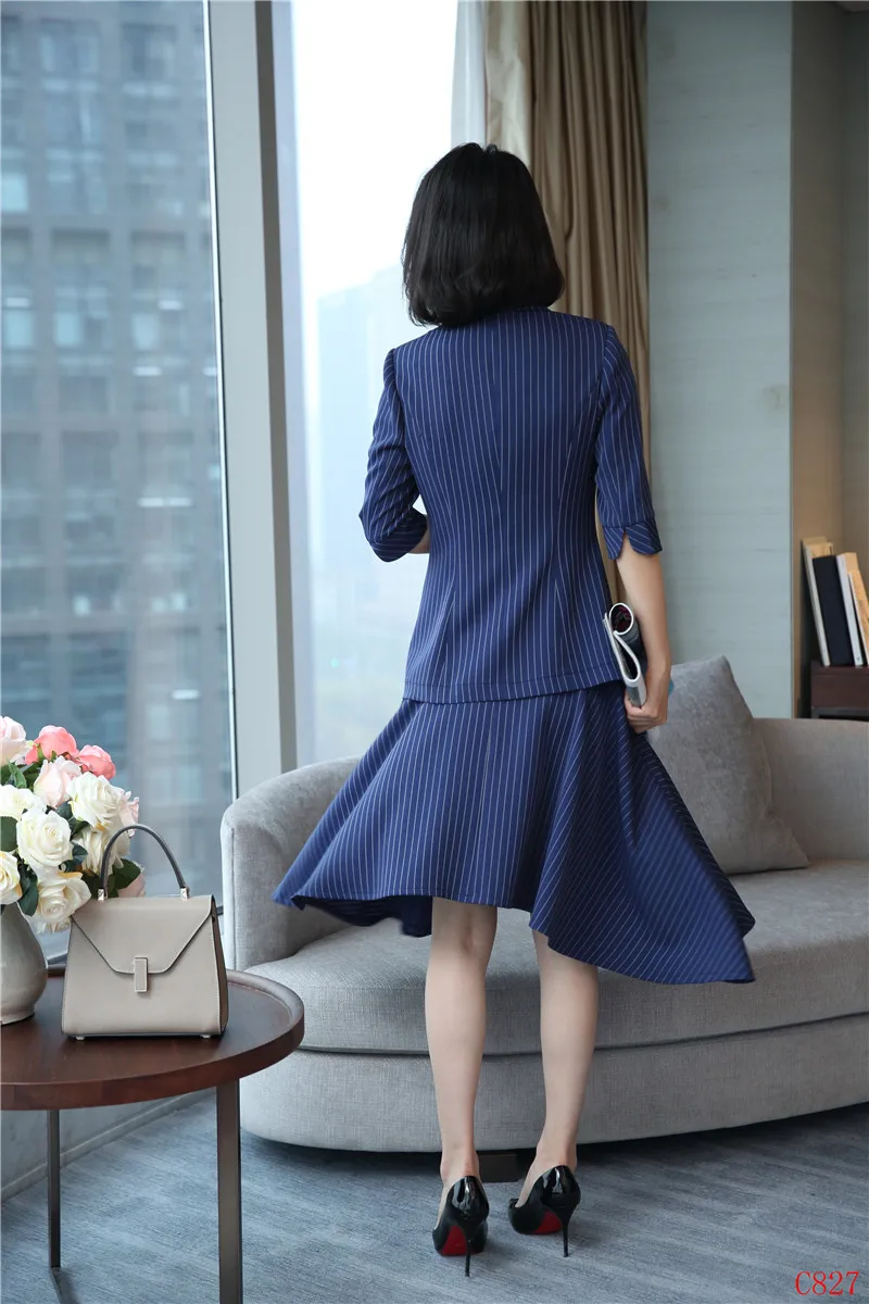 Модный Полосатый Блейзер костюмы с топом из 2 предметов и асимметричной юбкой для