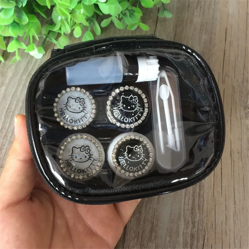Женская шкатулка для контактных линз XZJJA Черная Шкатулка с мультяшным котом