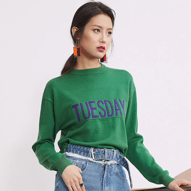 FANSILANEN New Arrival Fashion Spring/Autumn/Winter Casual Women Brief Solid Letter Sweater And Pullovers Z72345 | Женская одежда