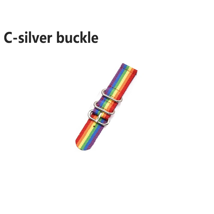C-silver buckle Нейлоновый ремешок для часов 20 мм 22 мм 24 мм полосатый Радужный холст сменный ремешок для часов для samsung gear S2/S3 Galaxy 42 мм 46 мм - Цвет ремешка: C-silver buckle