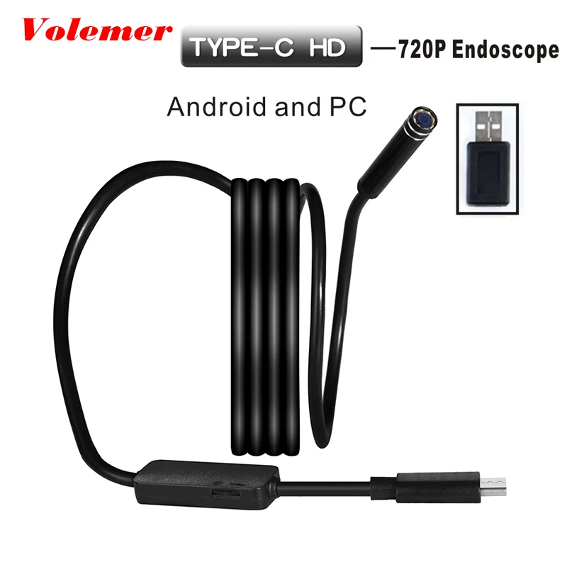 Volemer автомобильный бороскоп 5 мм 1 M/3m/5 M/7 M/10 M 6LED USB TYPE-C Порты и разъёмы для