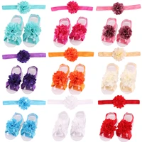 cute baby barefoot sandal set headband footware flower elastic hair band accessories 20 sets per lot