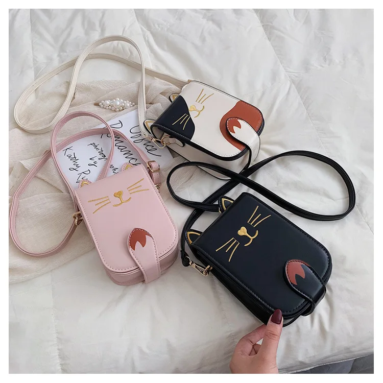 Fashion women Cute Cat Handbag Vintage Shoulder Bags Messenger Bags PU Leather Mini Handbags Cartoon Purse bag