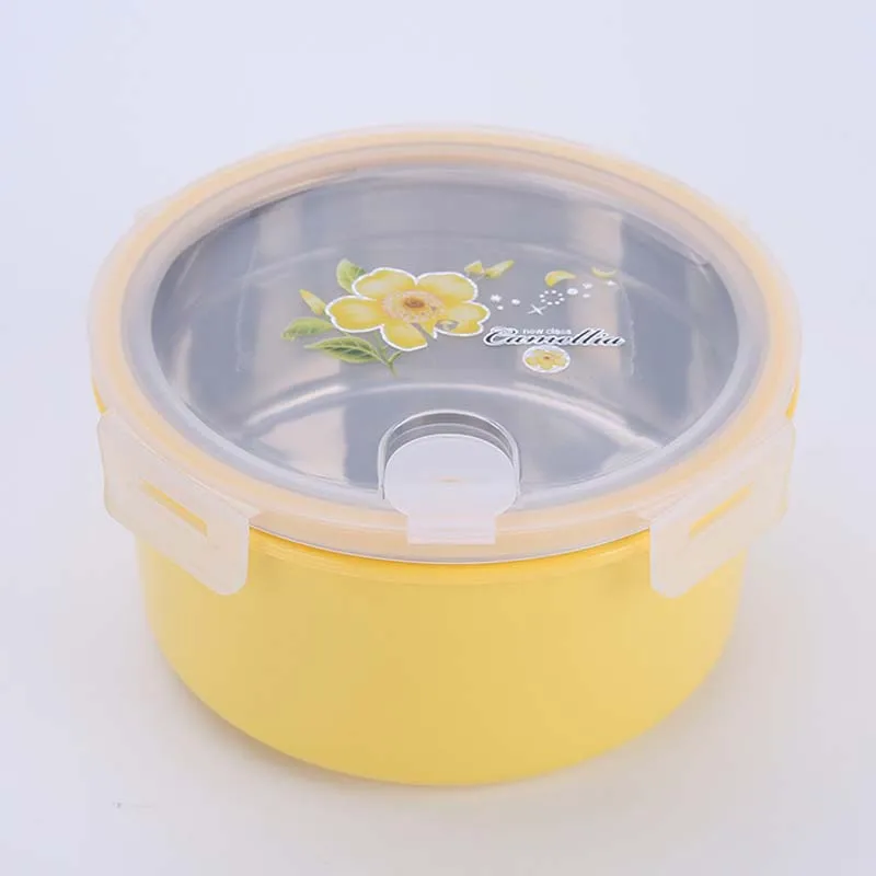 Round Yellow Metal 1000 мл детская коробка для завтрака детская коробка для бэнто ланча из нержавеющей стали изолированные контейнеры для пикника кемпинга контейнер для хранения еды Ланчбокс - Цвет: Round Yellow Metal