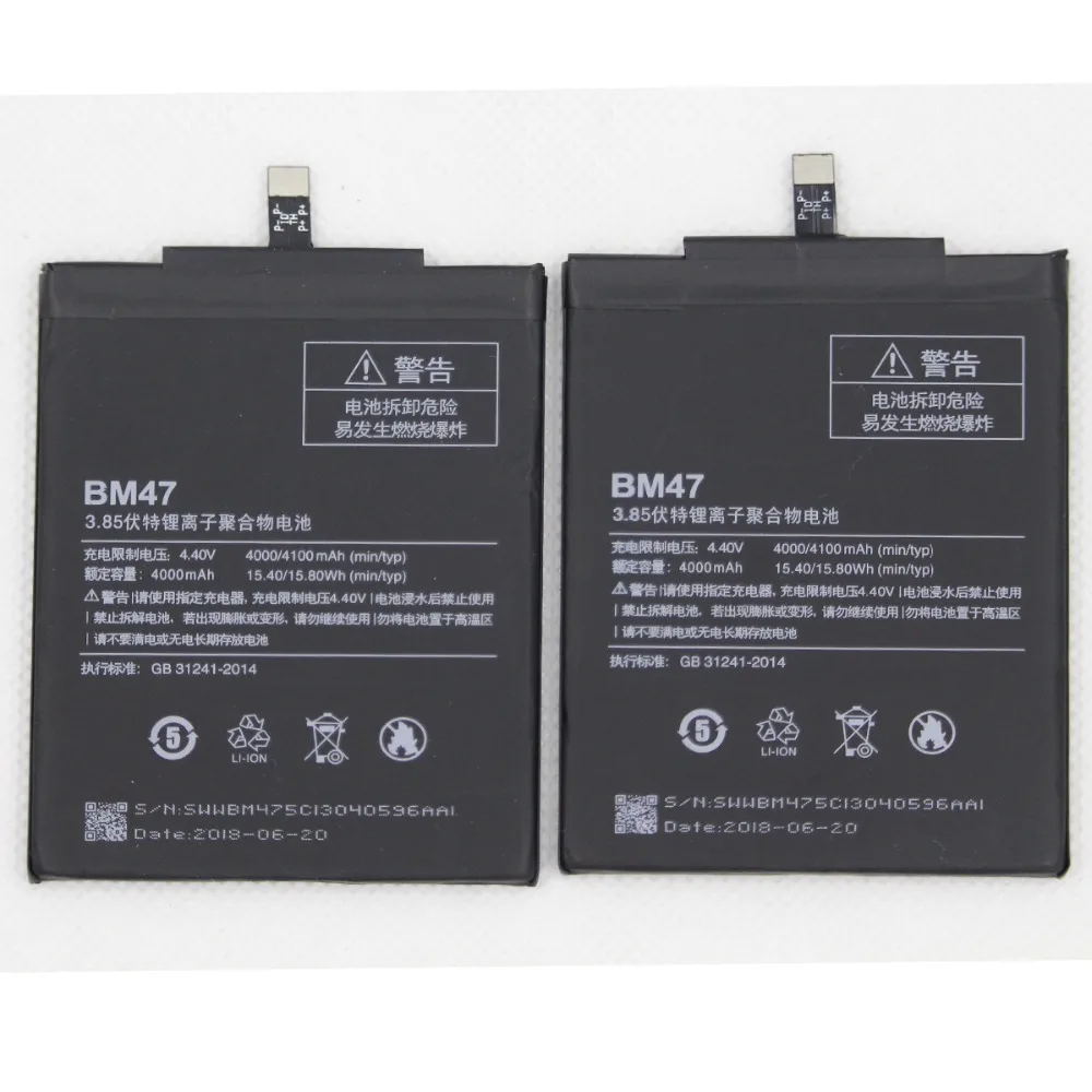 5pcs/lot 4100mAh New Mobile Phone Battery BM47 For Xiaomi Redmi 3 3S 3X 4X Redmi3 Pro Hongmi 3s BM 47 internal | Мобильные телефоны