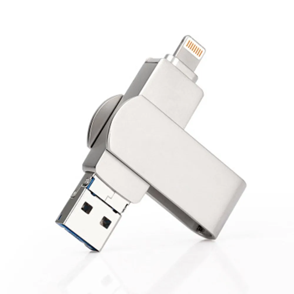 Новинка, 3 в 1, USB3.0 флеш-накопители, 128 ГБ, карта памяти, внешнее хранилище для iPhone, iPad, iOS, MacBook, Windows, Android и компьютера - Цвет: Silver 64GB