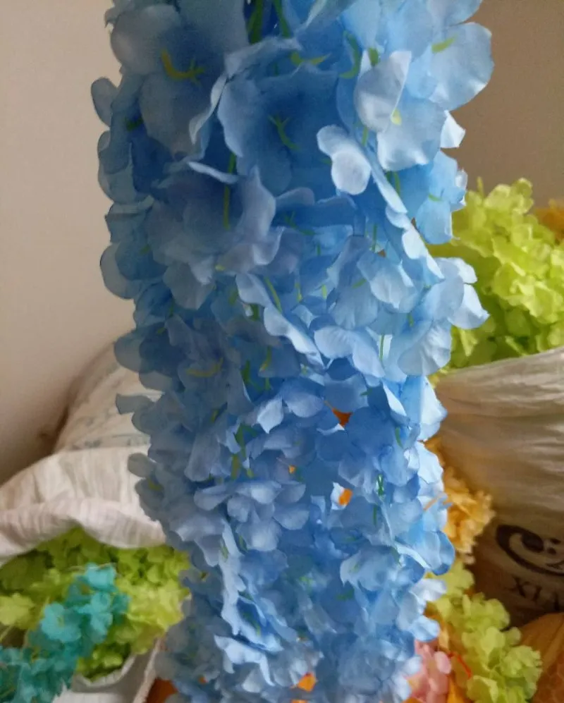 light blue Высококлассные искусственные шелковые цветы гортензии гирлянда цветков глицинии для дома висящий орнамент Свадебные украшения поставки - Цвет: light blue