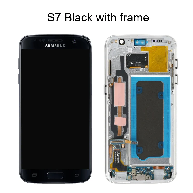 Супер AMOLED 5,1 ''lcd Замена с рамкой для SAMSUNG Galaxy S7 дисплей G930 G930F сенсорный экран дигитайзер+ Сервисный пакет - Цвет: Black with Frame