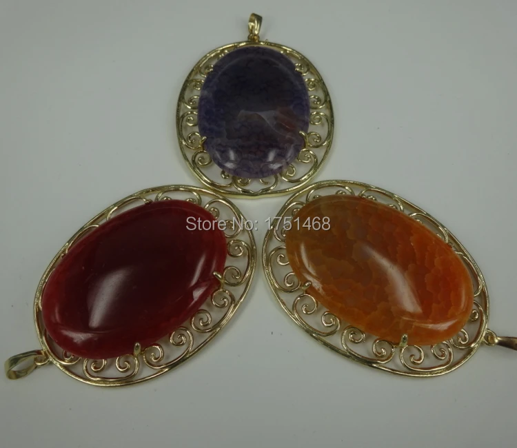 Позолоченный Модный кулон 3 шт. цветные полированные камни кварцевые овальные