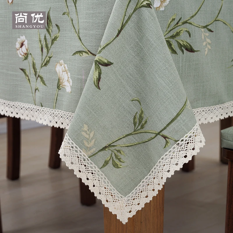 Зеленая льняная Цветочная Ткань Скатерть для обеденного сада Красивая