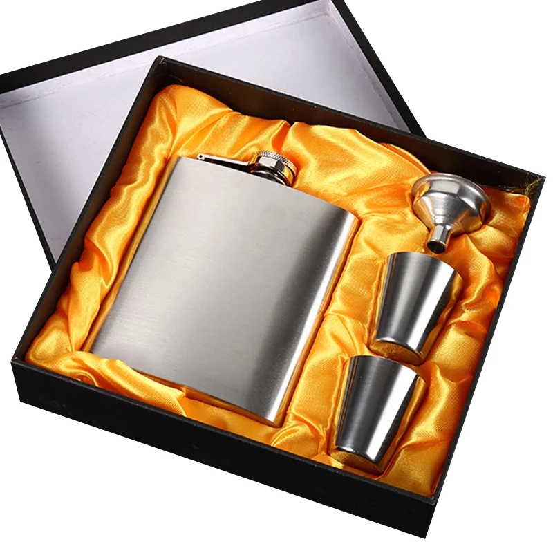 Portable 7 OZ Hip Flask Set With Funnel+2 Cups Stainless Ste
