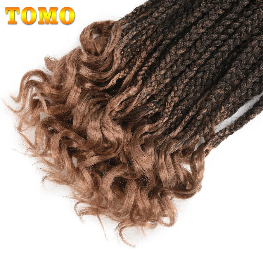 TOMO, 14, 18, 24 дюйма, вязанные крючком волосы, коробка, косички, кудрявые концы, Омбре, синтетические волосы для плетения, 22 пряди, плетение, наращивание волос