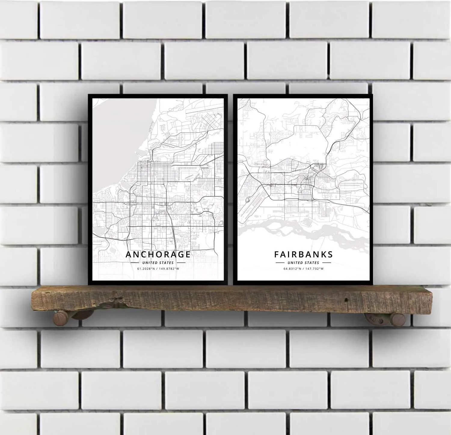 Анкоридж Фэрбенкс АК Аляска США карта плакат | Живопись и каллиграфия