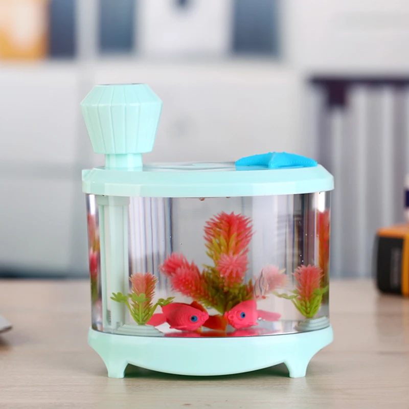 

Creative Fish Tank Humidifier Household Mini USB Air Humidifier Beautiful Night Light DC5V 460ML Diffuser Mist Maker