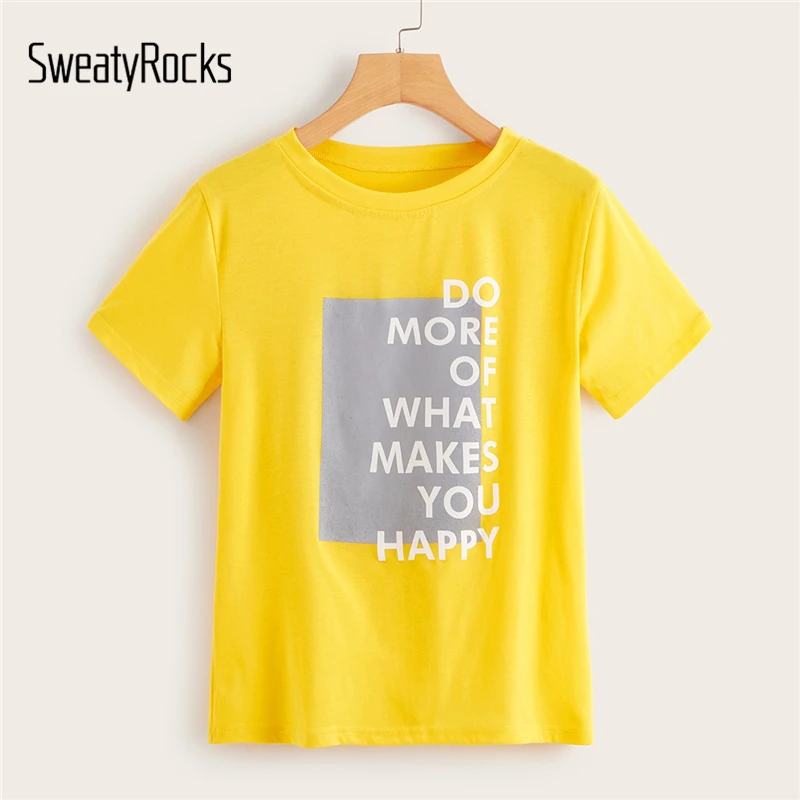 Футболка с надписью SweatyRocks, женские летние топы с коротким рукавом, уличная одежда, бордовая, желтая женская футболка, повседневный Топ
