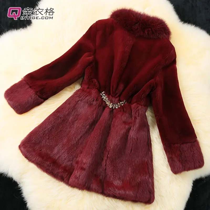 Женское пальто с натуральным кроличьим мехом воротник из лисьего меха зимнее