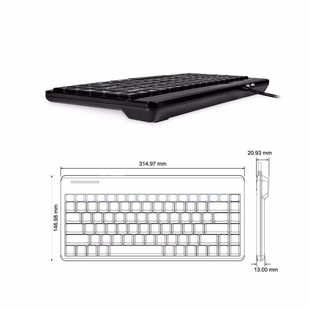 USB Проводная клавиатура Perixx PERIBOARD 409 Mini (USB интерфейс с 2 втулками) бесшумные кнопки