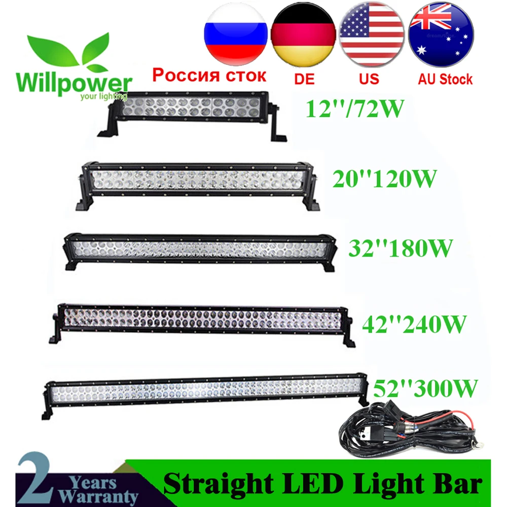 Willpower 1"-52" автомобильный Грузовик внедорожник ATV светодиодный бар 240 Вт 42 дюймовый внедорожник светодиодный рабочий свет бар 120 Вт 180 Вт 300 Вт фары дальнего света для авто 4x4 комбо