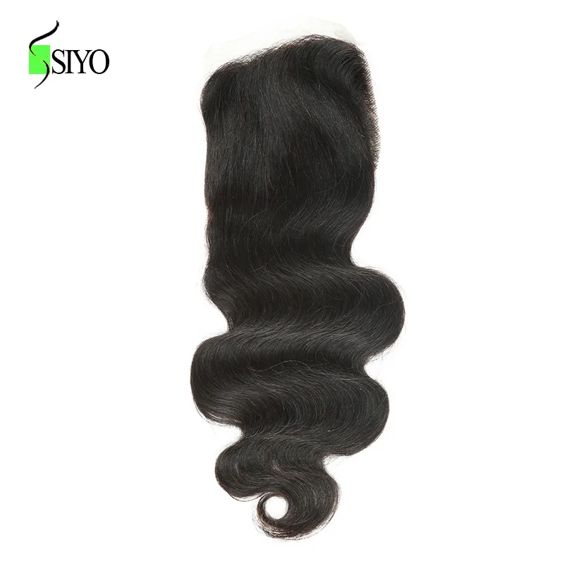 SIYO Human Hair Body Wave 3 Bundles with Closure 4*4 Free Part 100% Peruvian Can Be Dyed Non Remy Natural Color | Шиньоны и парики