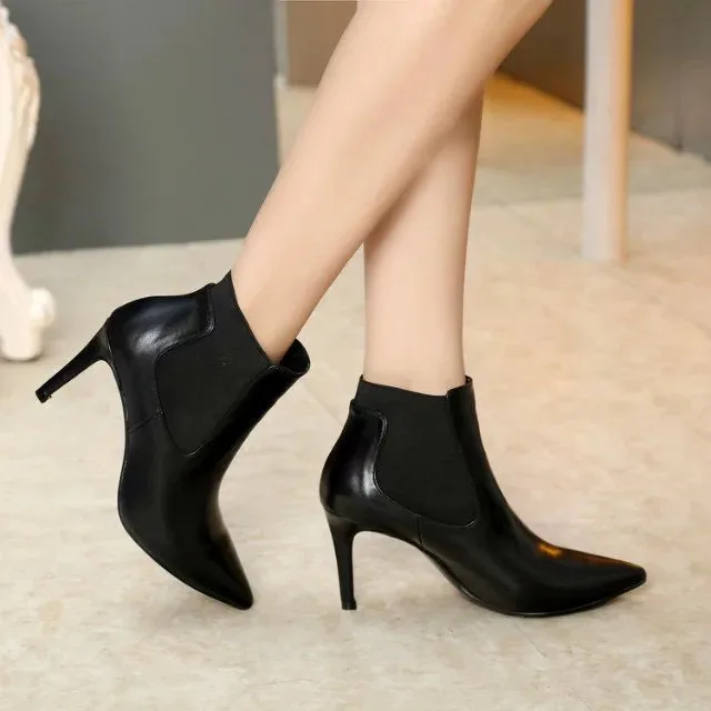 2017 Лучшие Продажи Черный Кожаный Платье Партии Обувь Женская Острым Носом