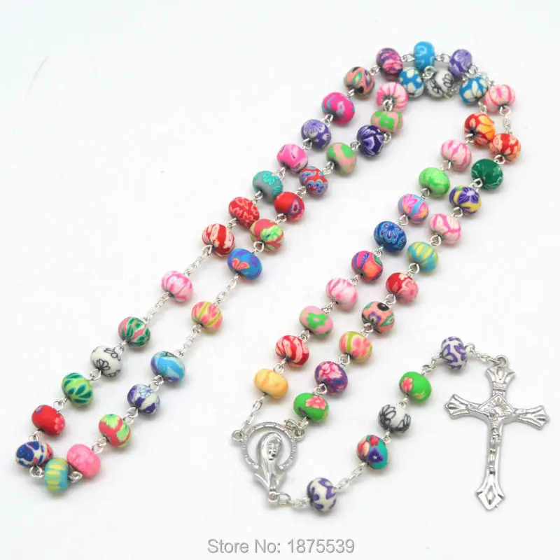 2017 Fashion Colorful Catholic Rosary with Multi Color Polymer Clay Flat Bead | Украшения и аксессуары
