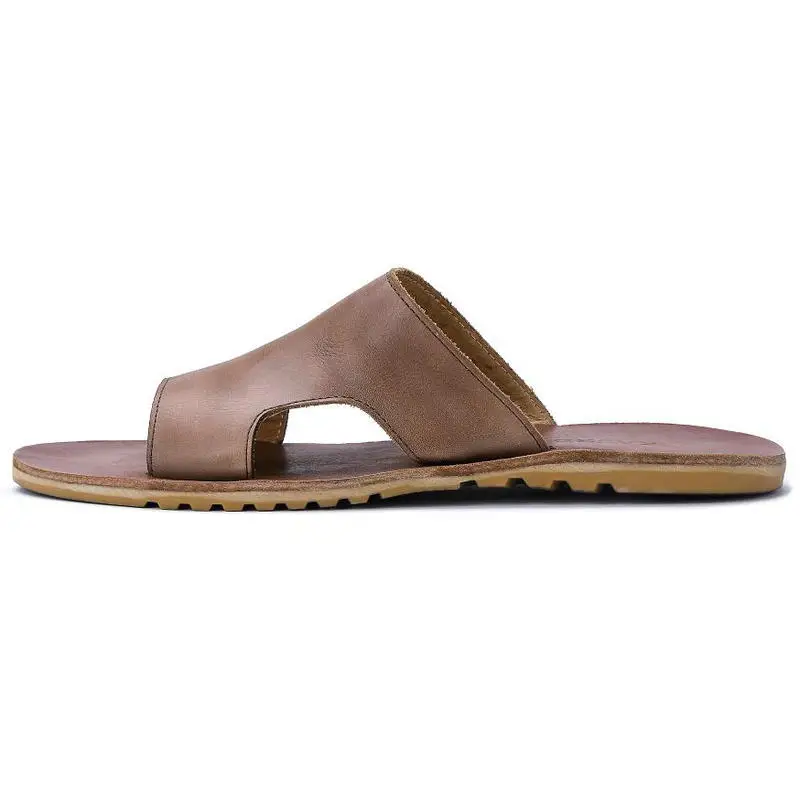 Мужские тапочки на резиновой Шлепанцы из натуральной кожи пляжные сандалии