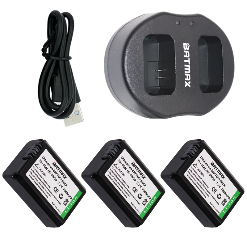 Двойное USB зарядное устройство и высокая Емкость NP FW50 батареи (3 Pack) для Sony Alpha 7 7R II