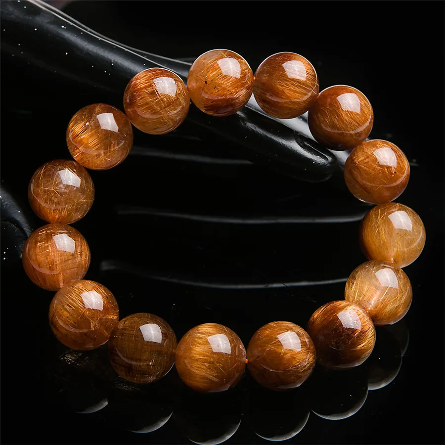 16мм Природные Подлинная Золото Медь волос Rutilated Кварц Браслет шарма Femme Мужчины