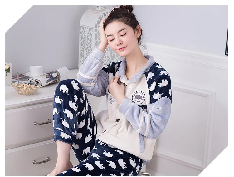 Главная Досуг одежды Осень Зима теплая с длинным рукавом женщин пижамы
