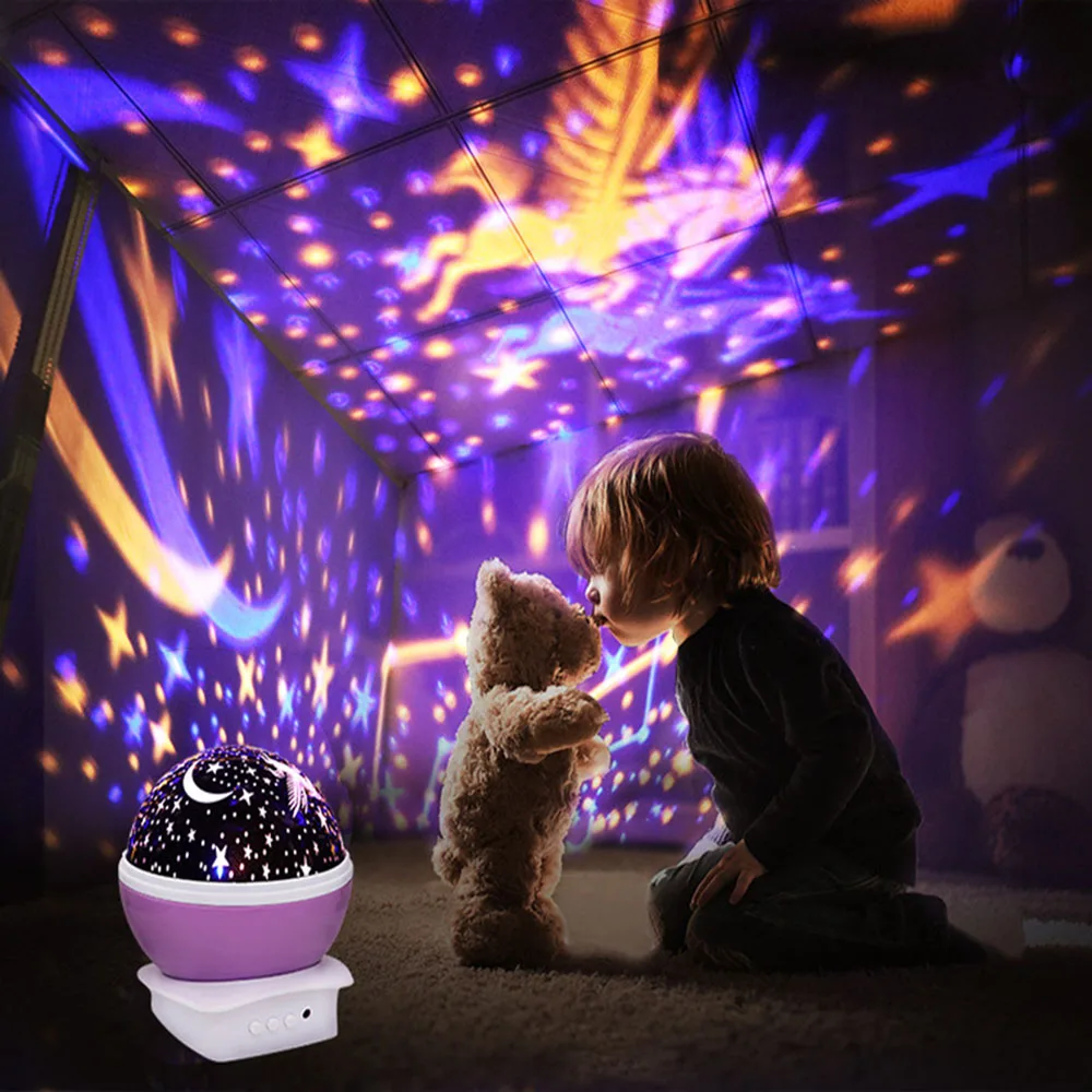 Вращающийся Ночной светильник RGB Светодиодный проекционный светильник с единорогом USB 5 В питание от аккумулятора звездное небо Звезда проектор настольная лампа для ребенка подарок