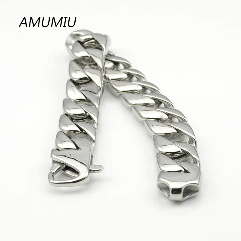 AMUMIU модный браслет из нержавеющей стали в стиле панк Рок крутой мини овальный