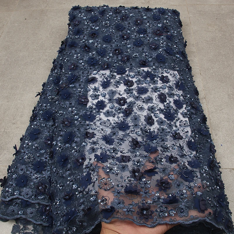 Latest Nigerian Navy Blue Laces Fabrics High Quality African Fabric Handmade Lace for Wedding Dress French Tulle Lace NA2582B-1