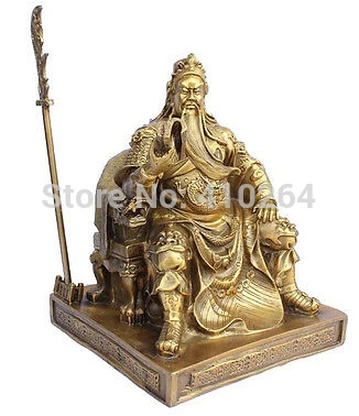 Chinese bronze brass Dragon Guan Gong/ Yu Reading book Statue Gold Color | Дом и сад