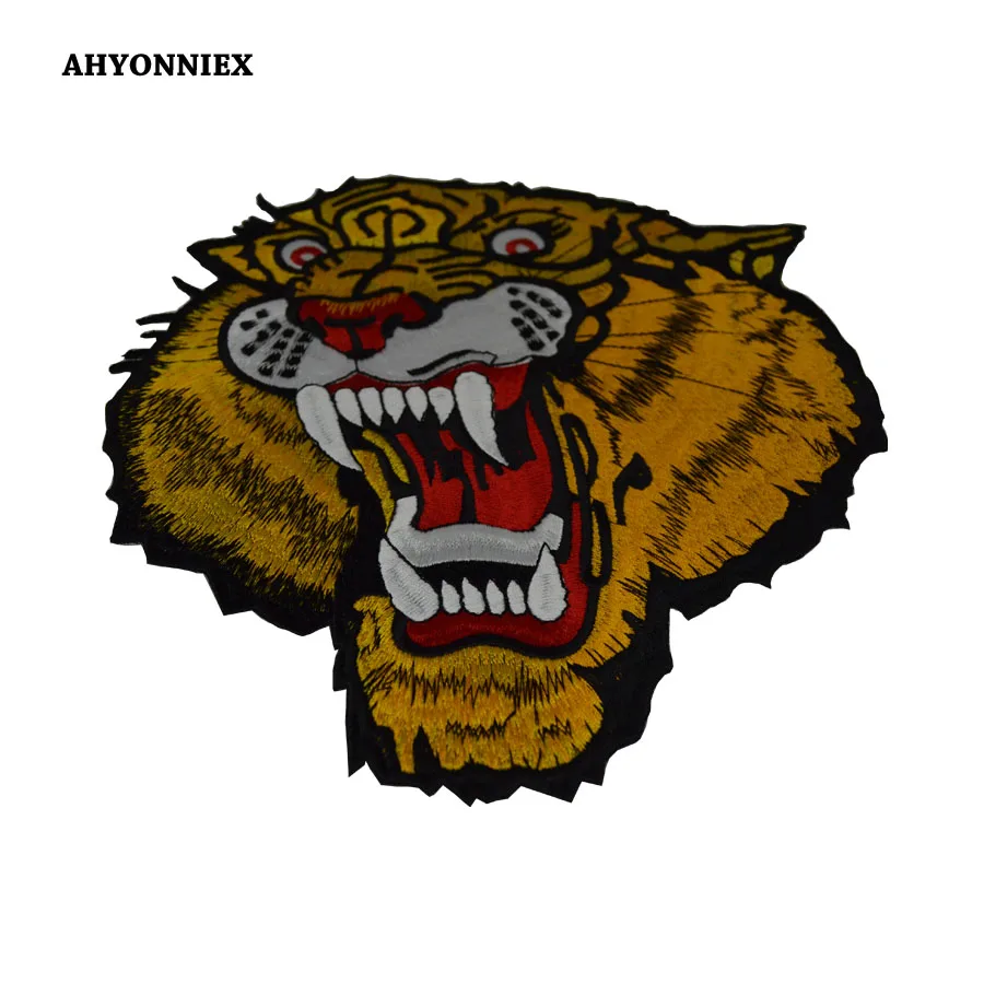 Патчи с головой тигра 20 см наклейки утюгом для Байкерской куртки модные