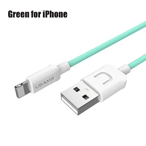 Green for iphone USAMS USB кабель для передачи данных для iPhone Micro usb type C кабель для мобильного телефона для освещения 2A кабель для быстрой зарядки USB C microusb type-c - Цвет: Green for iphone