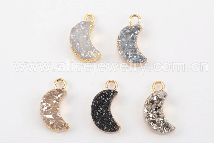 BOROSA 10 шт. Золотая, радужная титановые кристаллы Друза в форме Луны Druzy Charm Drusy подвеска ювелирные изделия для изготовление сережек G1175