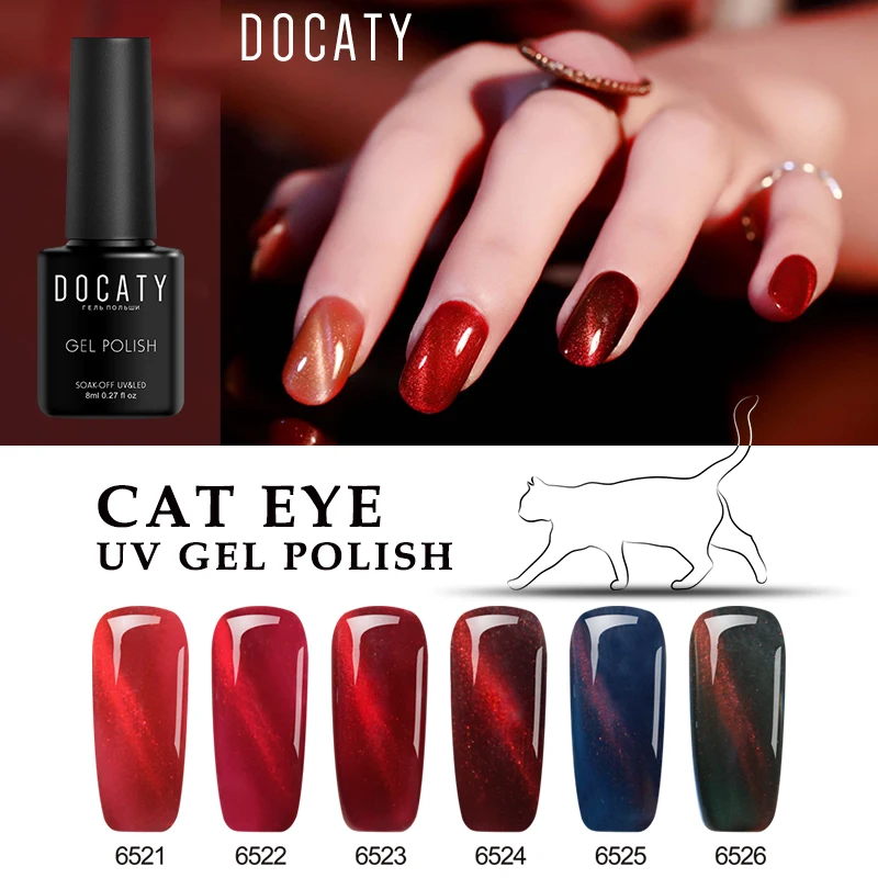 Docaty Red Cat's Eye 6 видов цветов долговечный Гель-лак для ногтей 8 мл 3D Магнитные
