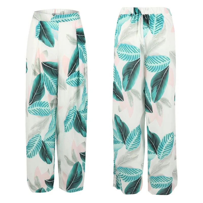 A Forever 2019 Summer Women Print Trousers Wide Leg Pants Tree Leaves Printing High Waist Casual Loose Long Pant M-1127 | Женская одежда