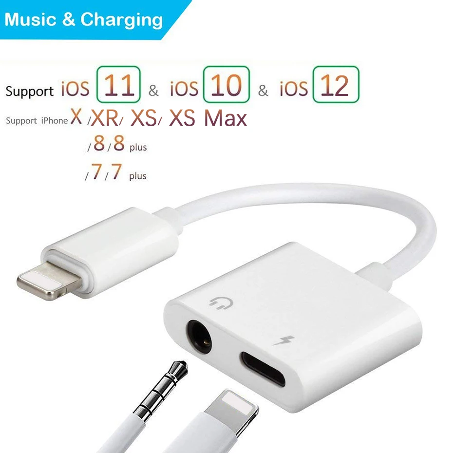 2 в 1 для iPhone 11X8 Plus аудио зарядное устройство адаптер для Lightning до 3,5 мм адаптер вспомогательный конвертер Кабель