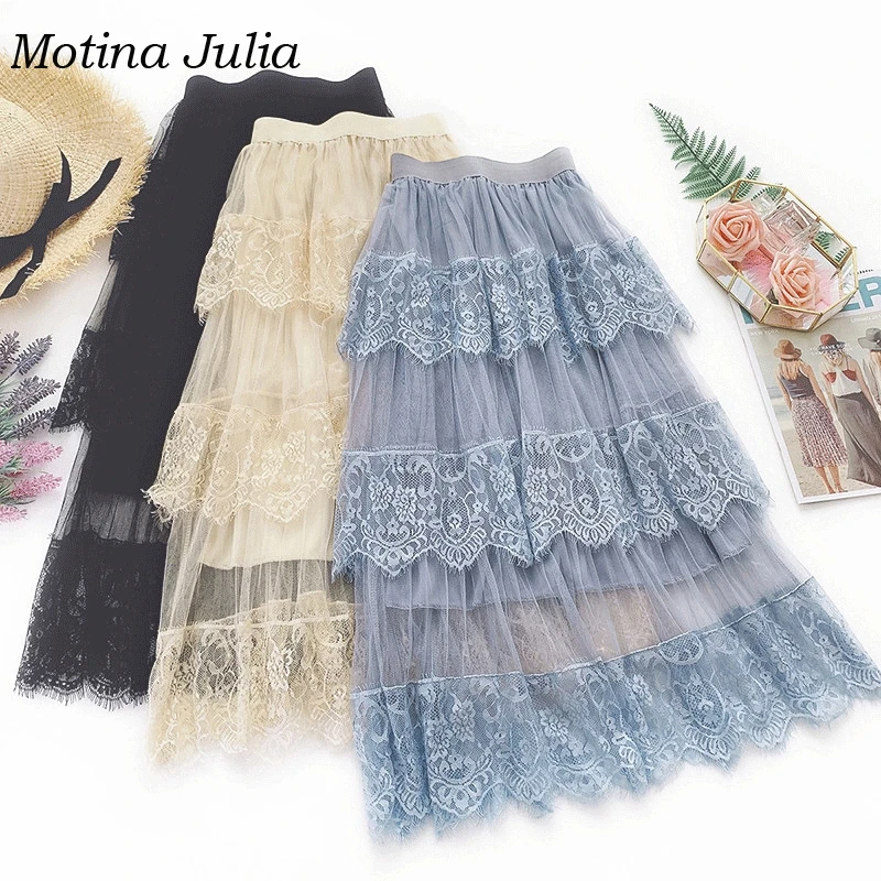 Motina Julia 2019 летняя кружевная вязаная юбка нижняя Женская Вечерние Клубные миди
