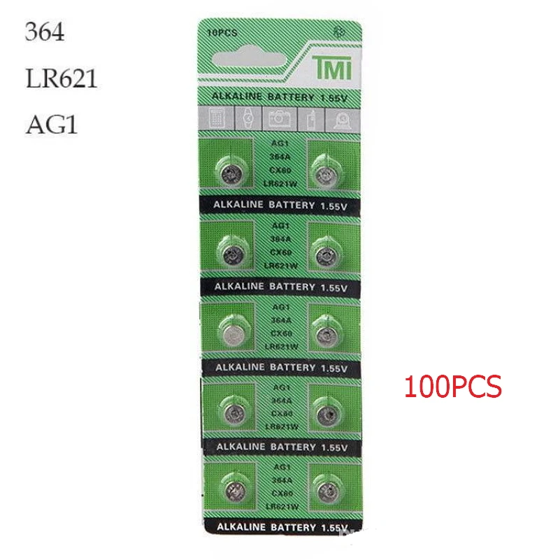 100 шт. батарейка для часов 364 621 AG1 1,55 в LR621 Щелочная электронная батарейка Кнопка монета батарейка для часов аксессуары
