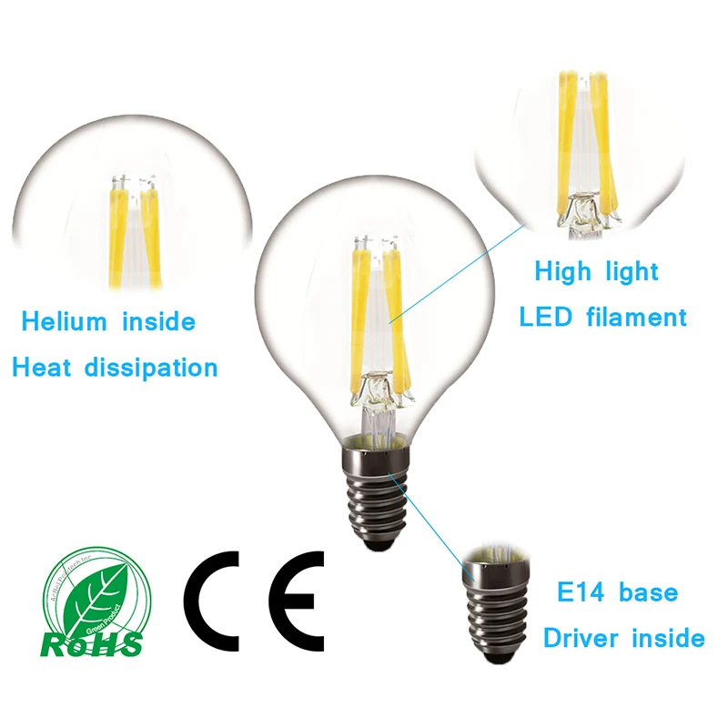Светодиодная свеча лампа E14 винтажная C35 накаливания E27 LED Эдисон Глобус 220В 230В 240В