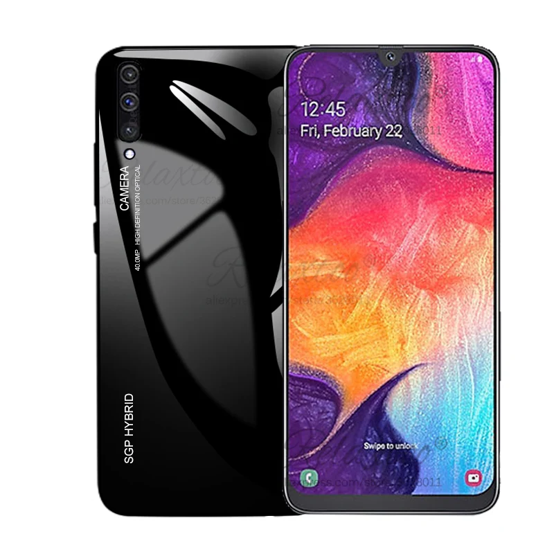 Black Градиентный чехол из закаленного стекла для samsung Galaxy A50, чехол для телефона для samsung A50 A505F, силиконовый чехол-бампер A 50 A505 - Цвет: Black
