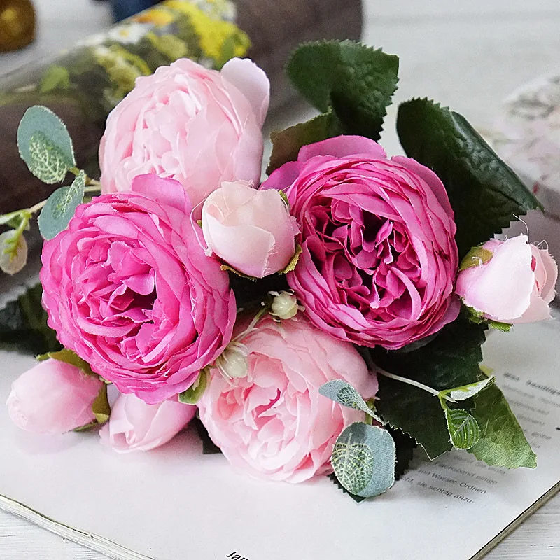 Цветы из искусственного шелка Красивые розы пионы маленькие цветы домашние - Фото №1