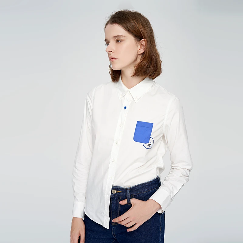Toyouth белая печать с длинным рукавом Для женщин Блузы Chic Осень корейской блузка