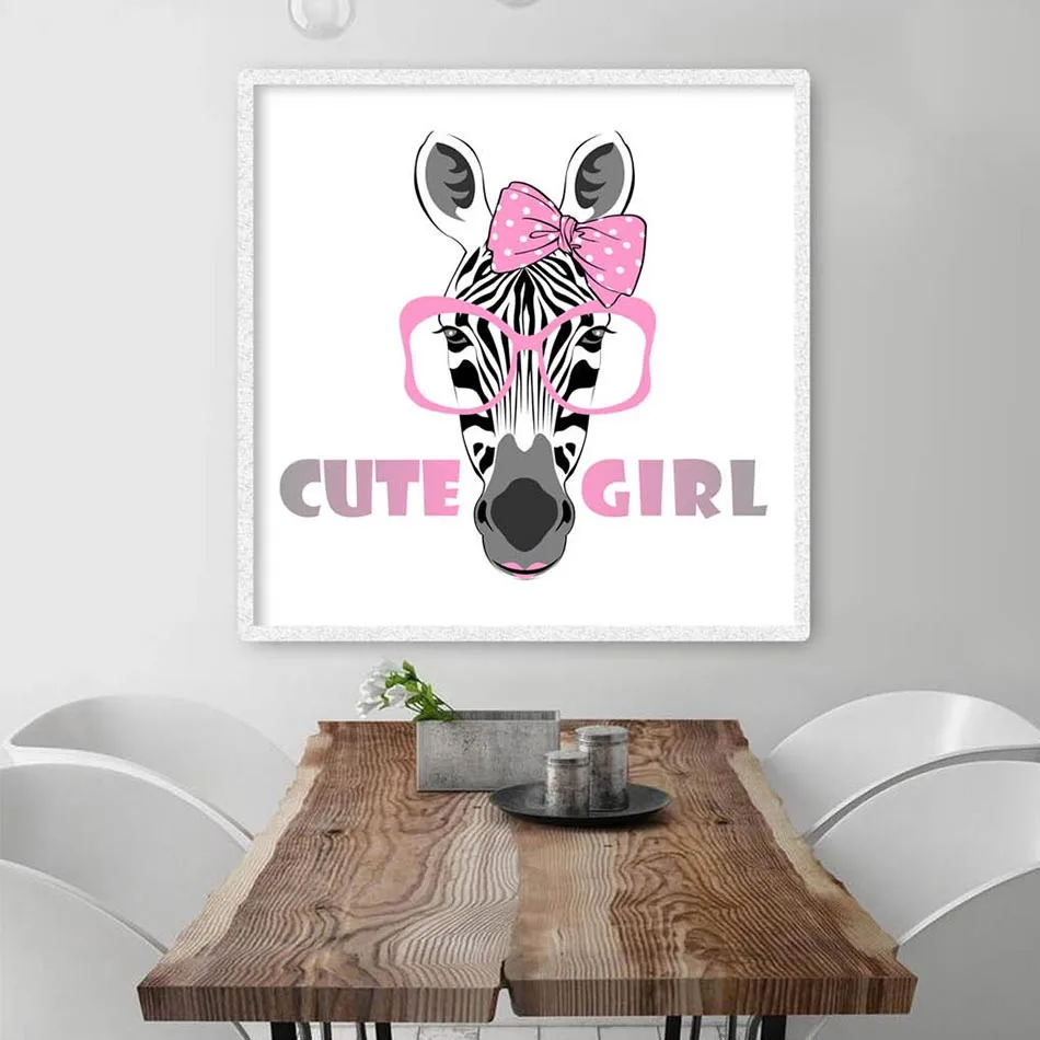 

Cartoon ZEBRA CUTE GIRL Canvas Painting Poster, Wall Decals Pictures For Girls Room Decoration, Wall Decor Paints Unframed