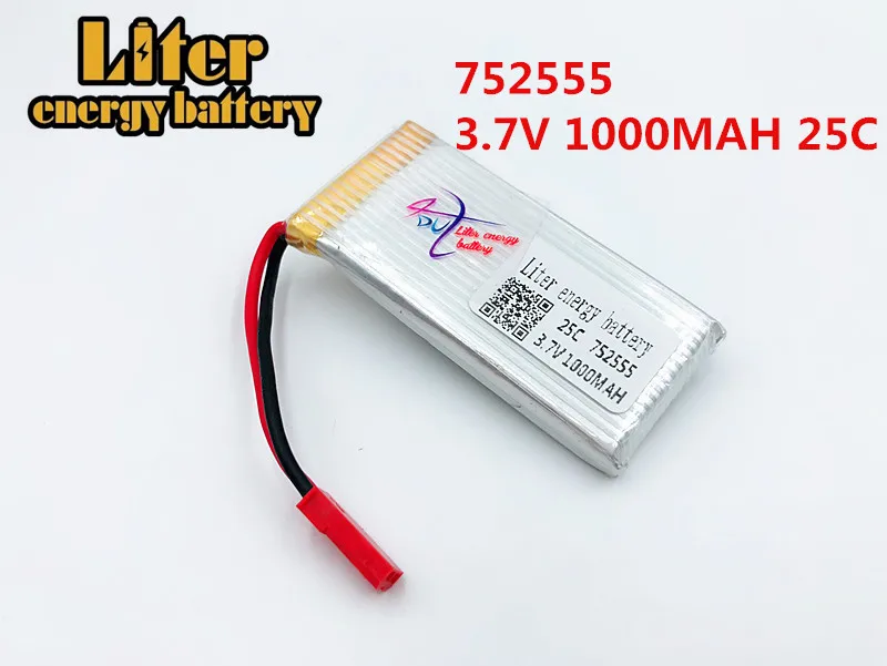 3 7 V 1000mah 752555 lipo батарея TK110HW JJRC H12C H12W JXD 509W 509G RC Дрон Квадрокоптер части hilberg 1 шт +